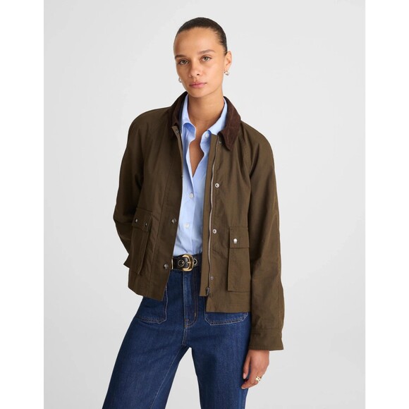 Madewell Jackets & Blazers - MADEWELL Waxed Zip-Front Barn Jacket XL Trench Green Corduroy Collar NWT A4